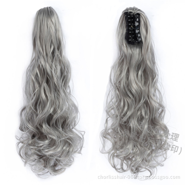 Factory Price High Quality 20 Inch Water Wave Curly Ponytail Hairpiece For Women Synthetic Claw-Clip Ponytail Hair Extensions